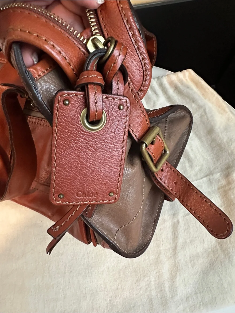 Chloé Two-Tone Leather Satchel in Rust and Taupe